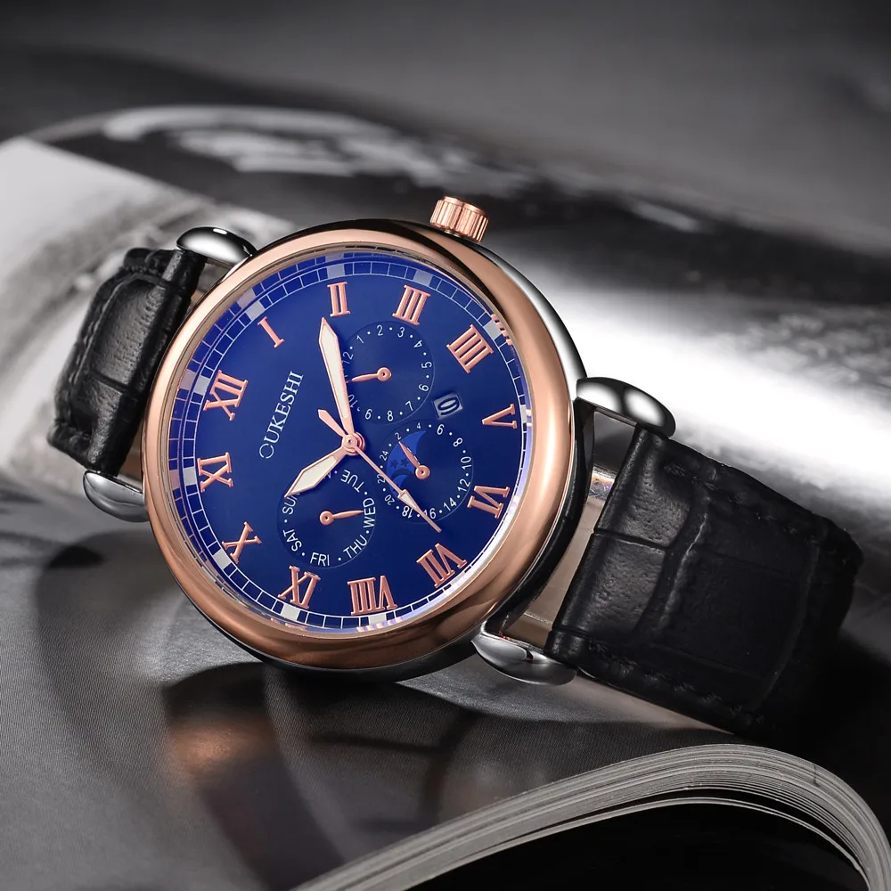

Men Wrist Watch Stainless Steel Case Leather Band Quartz Analog Sport man watches men watches quartzo day date watch male Clock