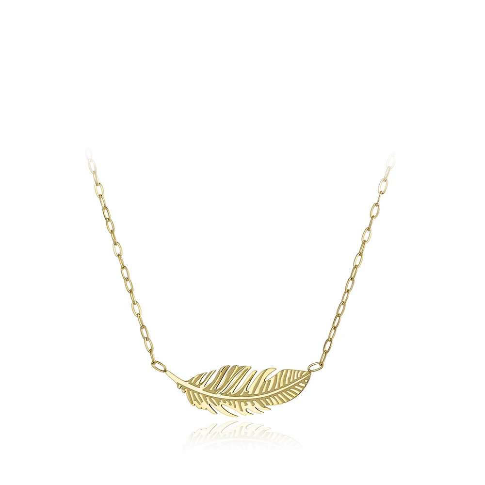 

JeeMango Classic Stainless Steel Chains Chokers Necklace Jewelry Rose Gold Color Feather Neckalces Bridal Wedding Jewelry N18032