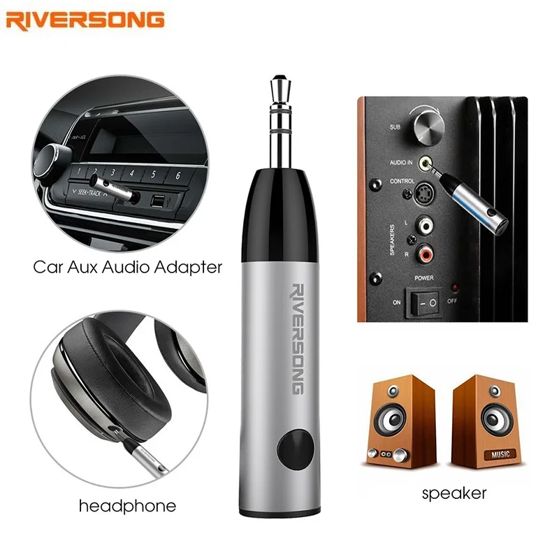 

Riversong Mini Bluetooth Receiver Wireless Bluetooth 4.1 Receiver 3.5mm Bullet and Aux Receiver Adapter for Car Audio Headphones