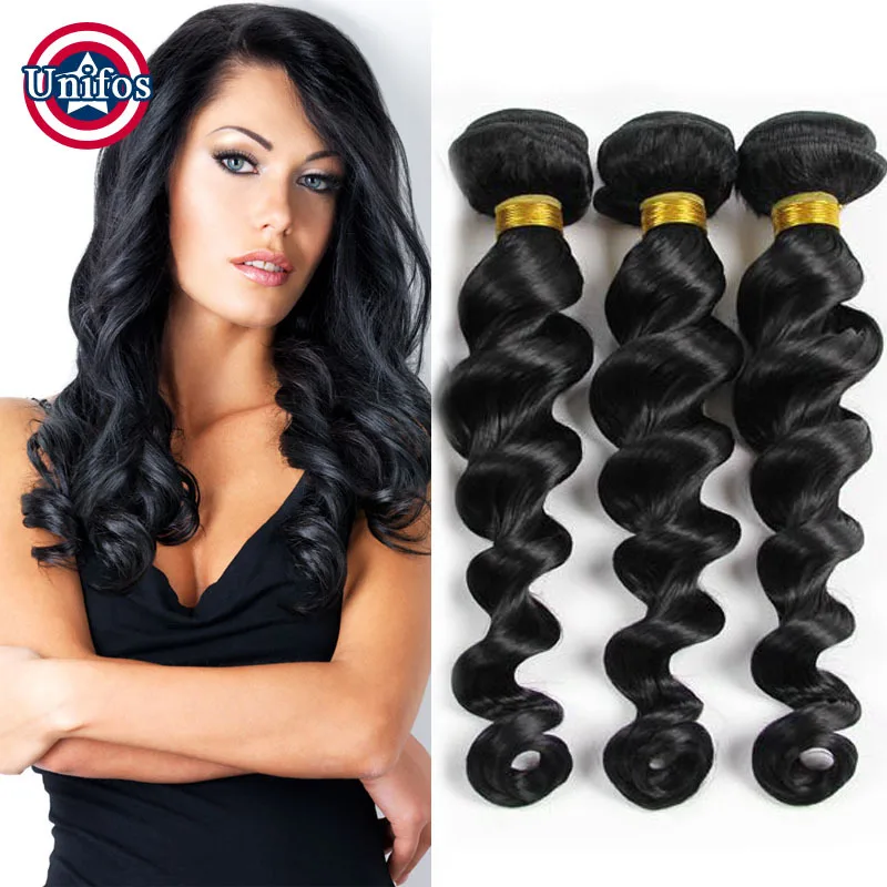 Jet Black Human Hair Extensions Malaysian Loose Wave Virgin Hair