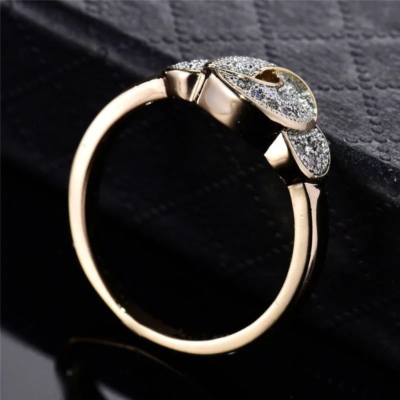 Женское кольцо с бантиком BUDONG infinity Золотое фианитом для свадьбы XUR278|ring knot|cubic zirconia