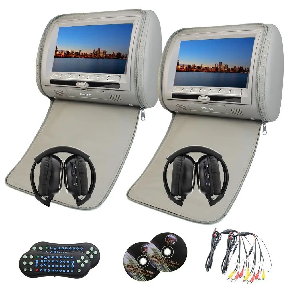 

2 pcs 9 inch LCD Dual Screen Headrest DVD video player USB/SD/DVD/CD/MP3/MP4 Car pc entertainment FM IR Headrest+2 IR headphones