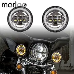 Marloo Harley Мотоцикл Touring 4-1/2 "LED Противотуманные фары дальнего прохождения света с белый желтый красный зеленый синий розовый DRL Halo