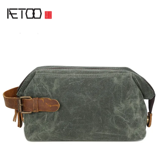 Aetoo Men And Women Hand Wred In Oil Wax Canvas Wash Bag Retro Aetoo Men And Women Hand Wred In Oil Wax Canvas Wash Bag Retro Head