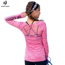 Новые идеи сексуальная открытая спина буквы Спортивная футболка вентиляция свободно дышит Йога Фитнес Женская футболка с длинными рукавами