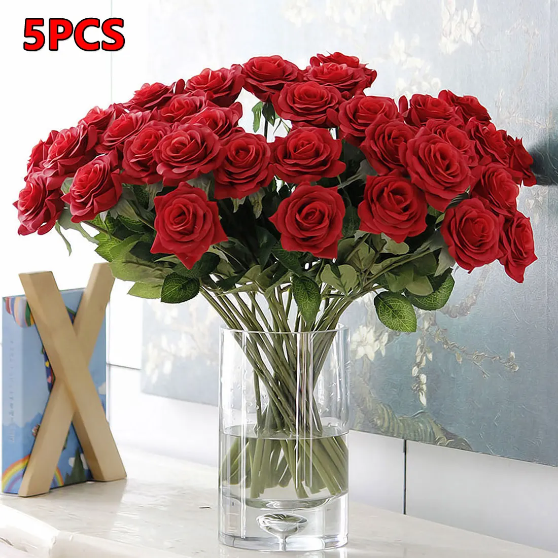 5 Pcs Bouquet Silk Rose Artificial Flower Romantic