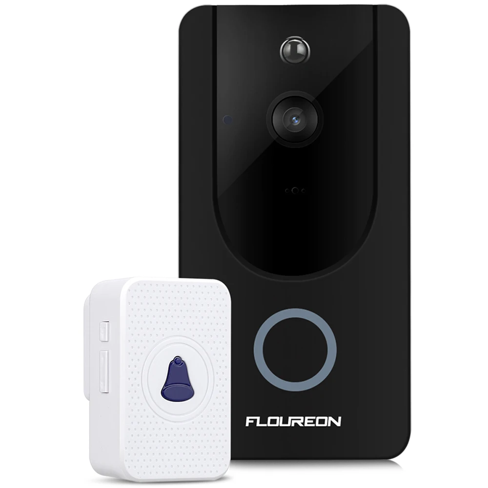 Floureon WiFi беспроводной смарт-видео Doorbell720P камера системы безопасности HD с колокольчиком и батареей, видео в режиме реального времени и двухсторонний разговор - Цвет: Black