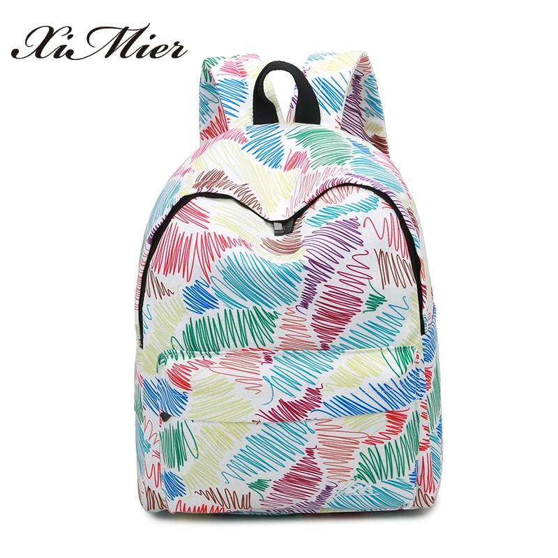 summer Inkjet printing women backpacks colorful striped canvas backpack for teenage girls big