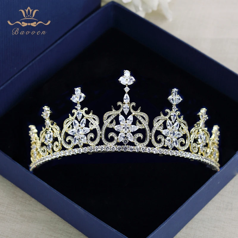 

Sparkling Full Zircon Tiaras Crowns for Brides Princess Gold Wedding Hairbands Crystal Evening Hair Jewelry Wedding Gifts