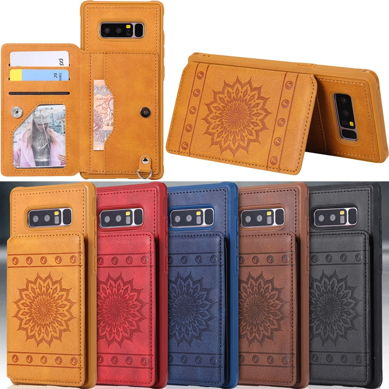 

Luxury Embossed Mandala Leather Flip Wallet Phone Cases Silicone Cover Shell Coque Fundas for Samsung Galaxy S8 S9 Plus Note 8 9