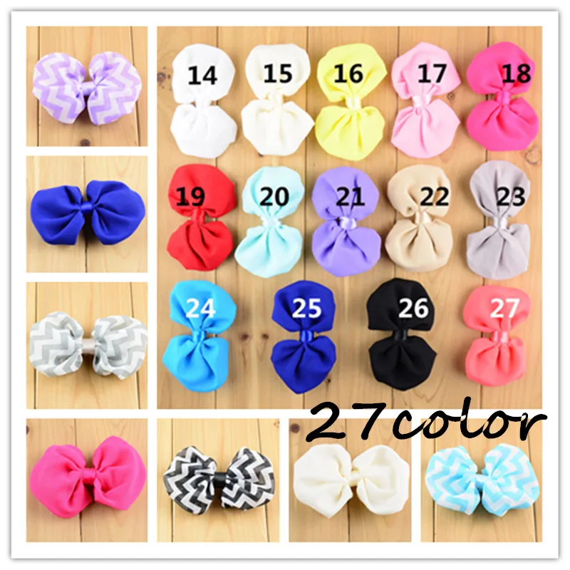 

200pcs/lot Wholesale 27Color U Pick 4" Chevron Printed And Solid Chiffon Fabric Hair Bows Girls Garment Accessories HDJ30