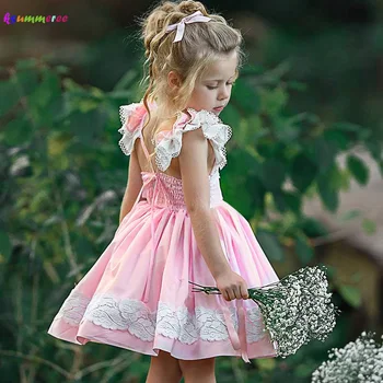 

Summer New Fashion Fly Sleeve Girls Lace Dress Kids Baby Princess Birthday Party Formal Gown Dress Children Cotton Clothes