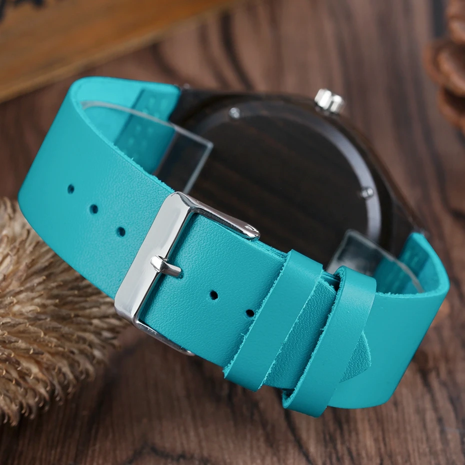 Men's Fashion Sandalwood Case Wood Watch Unique Blue Genuine Leather Analog Trendy Wooden Natural Women Quartz Wrist Watch Gifts 2017 2018 (10)