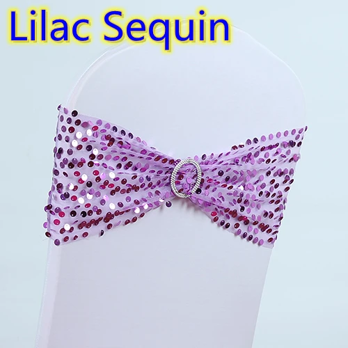 

Lilac Colour Luxury design sequin Chair Sash Wedding Decoration Lycra Spandex Sash Fit All Chairs round buckle party hotel