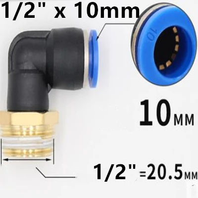 1/" 1/4" 3/" 1/2" пневматическая наружная резьба Локоть соединители OD 6 мм 8 мм 10 мм 12 мм нажимные соединительные детали - Цвет: 1l2 x 10mm