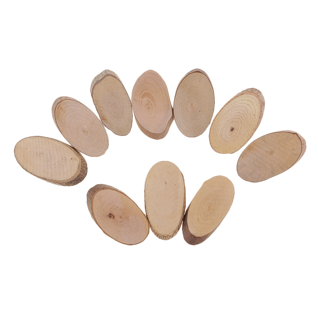 10 Pieces Rustic Wood Oval Log Slices for Wedding Party Table Decoration Painting Drawing Craft Photo Props 6cm