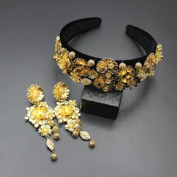 

2019 new European and American retro Baroque flower headdress earrings hoop 112