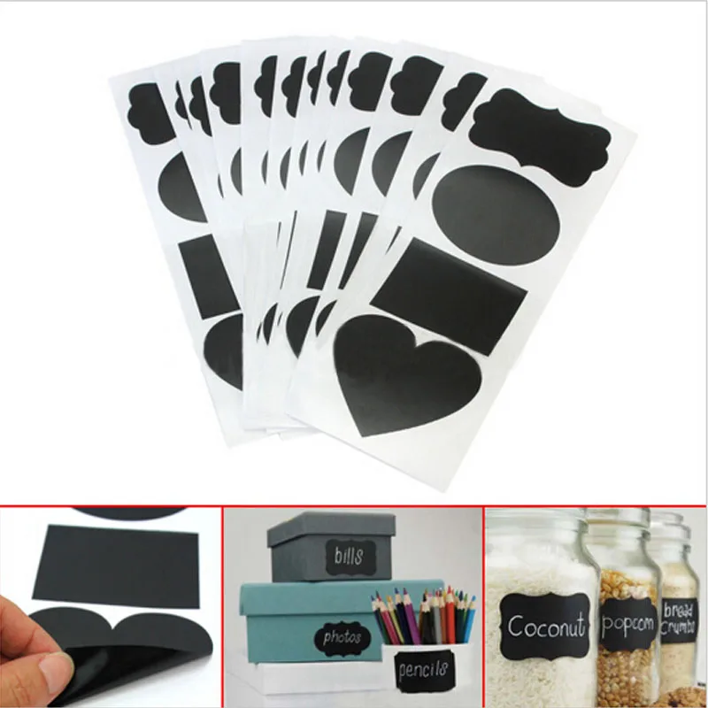 48pcs Removable Chalkboard Blackboard Cup Jar Jam Label Wall Sticker