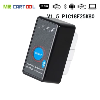 Kopen OBD2 ELM327 V1.5 Op PIC18F25K80 Super Bluetooth Met CD Auto OBD ii Fault Scanner Auto Code Lezers Scan Gereedschap Schakelaar ELM 327 eml