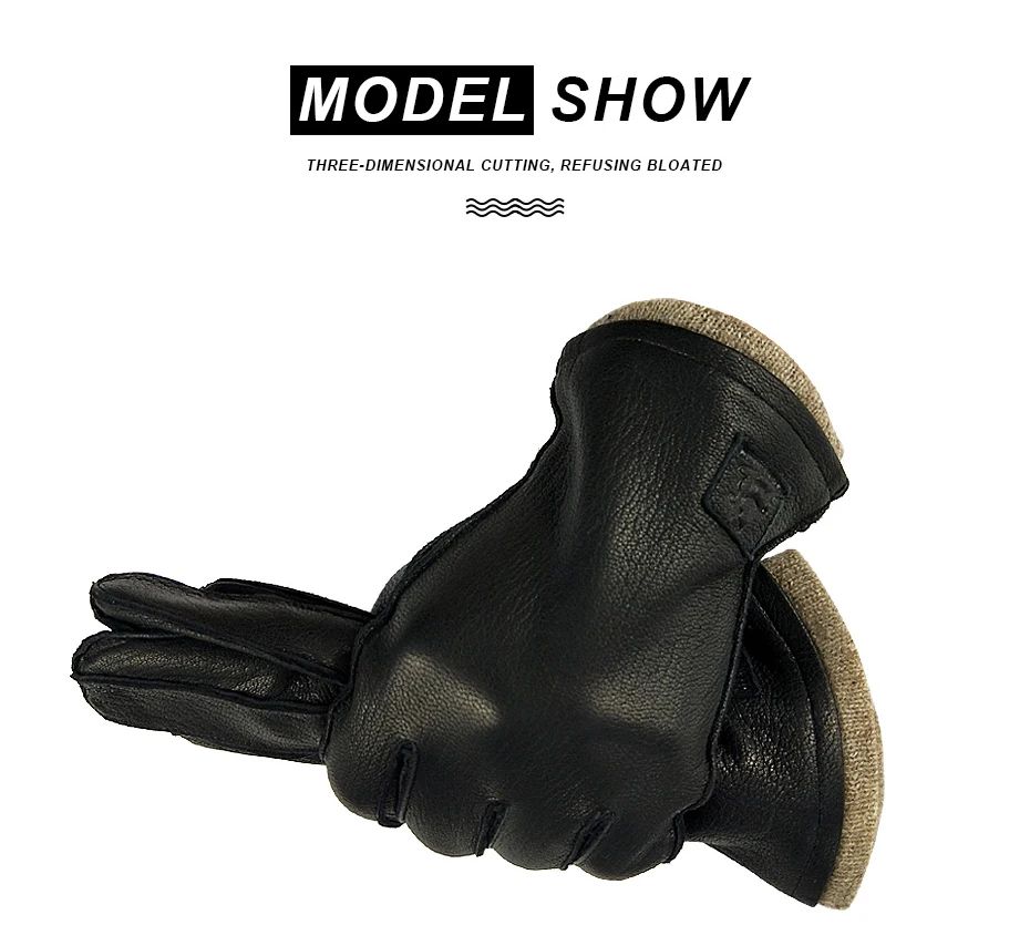 CHING YUN New best selle Winter man deer skin leather gloves warm soft external suture gloves 70% wool lining large size glove men's waterproof gloves