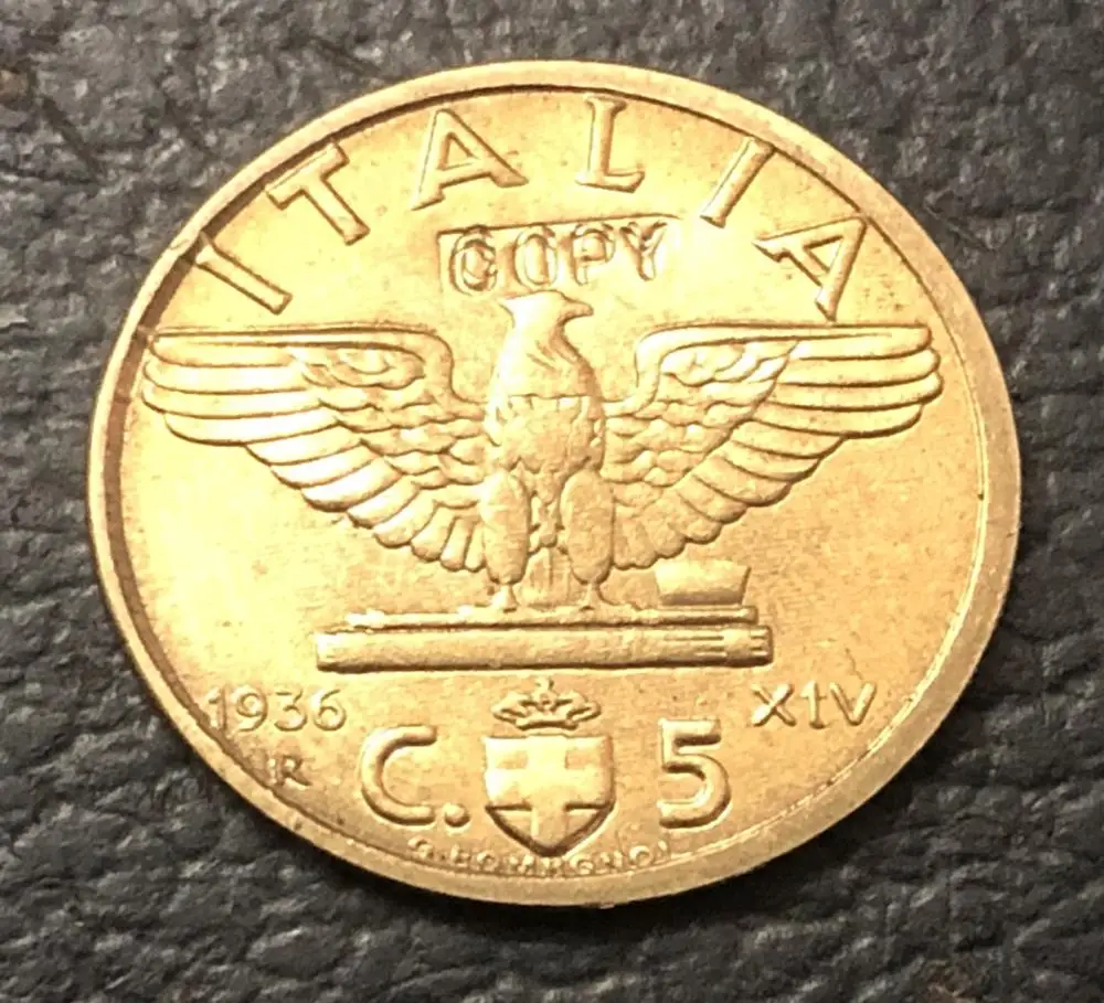 1936 Италия 5 Centesimi Vittorio Emanuele III|Безвалютные монеты| |