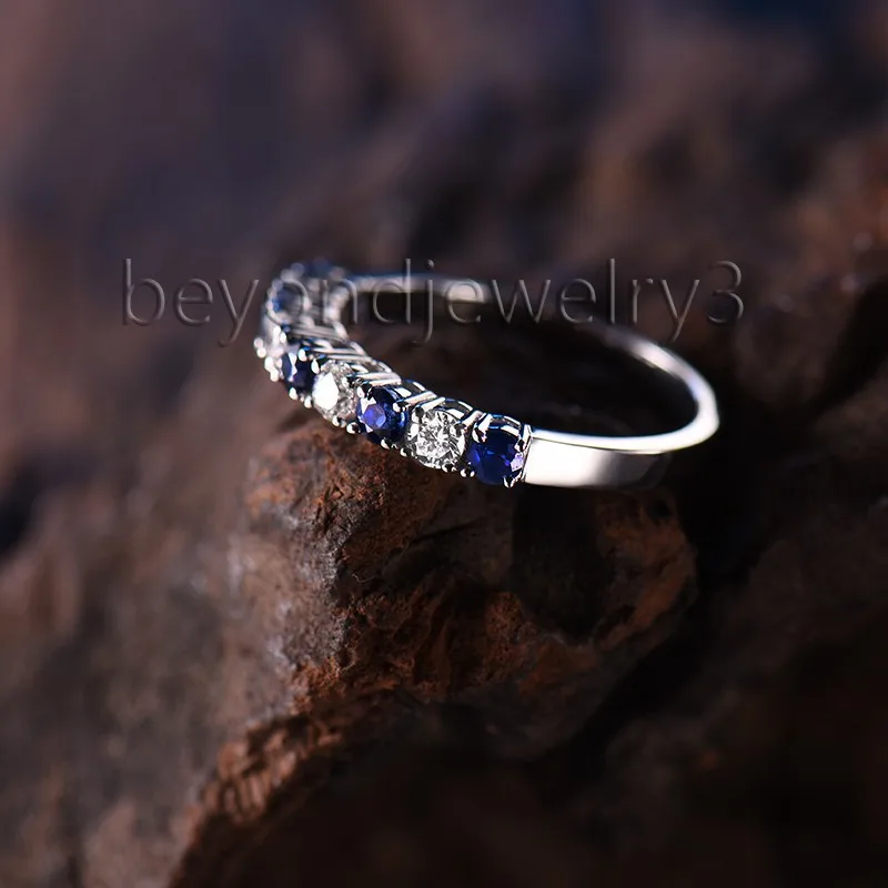 Бесконечность Стиль кольцо Природный синий сапфир Diamond Band 18 К белого золота Для женщин Обручение кольцо Fine Сапфир ювелирные изделия SR0353