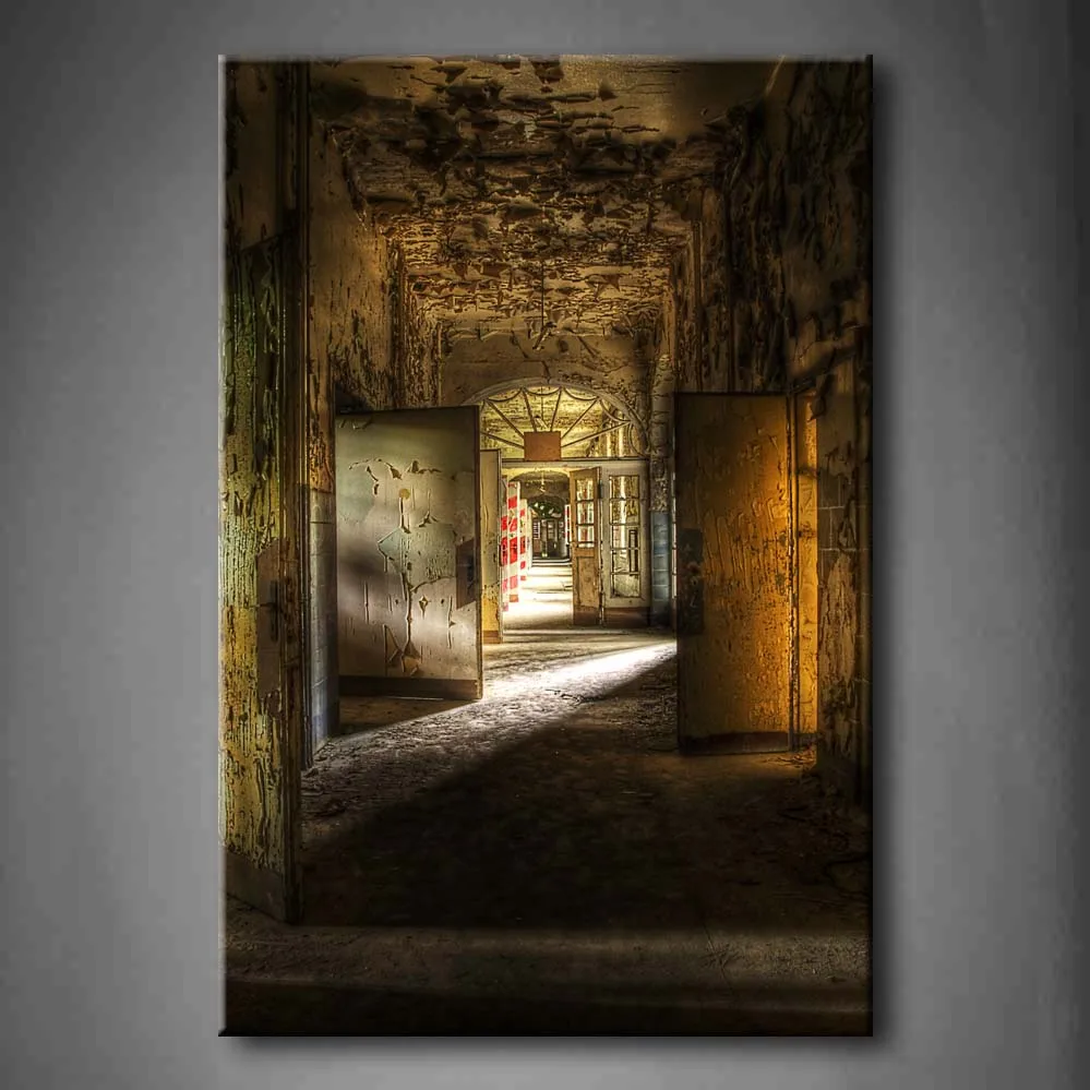 

Framed Wall Art Picture Hallway Doors Ruins Canvas Print Artwork Architecture Posters With Wooden Frames For Living Room