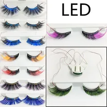 LED illumination Exaggerated False Eyelashes Blue Red White Crisscross Thick Fake Eyelashes Studio Art Makeup Eye Lashes exaggerated eye tail lengthening thick reusable false eyelashes