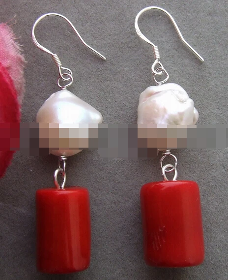 

hot sell new - shitou 00246 14MM keshi Pearl&Coral Earrings