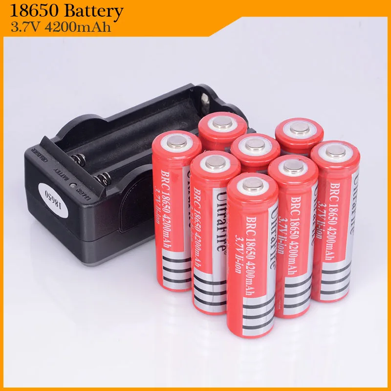 18650 Rechargeable Battery for LED Light Lithium 4200mAh 3.7v Bateria 8PCS/LOT with Charger | Электроника