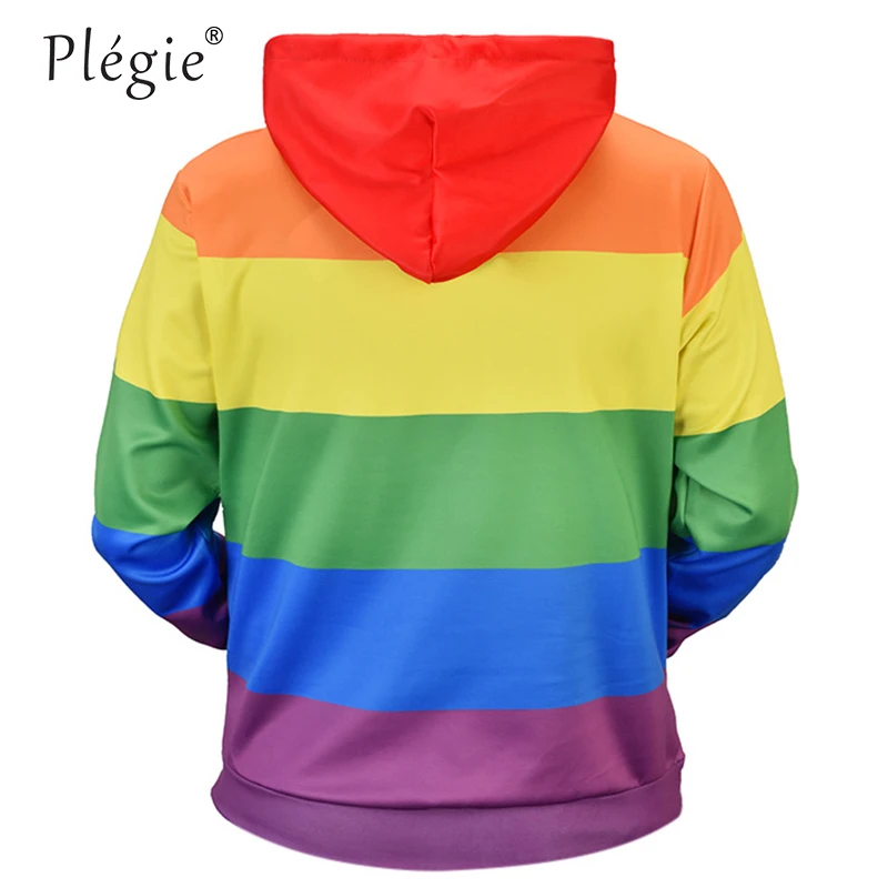  Plegie Fashion Rainbow Striped Printed Sweatshirt Hoodies Men Women Streetwear Loose Hoodie Autumn 