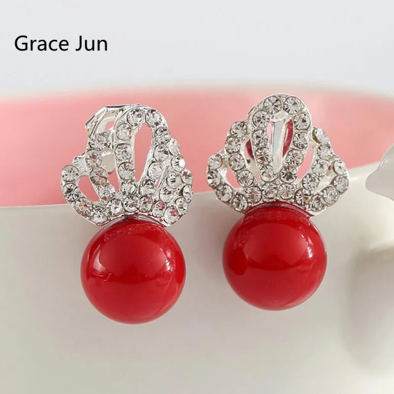 

Clip on Earrings for Women Rhinestone Simulated Pearl Crown Without Piercing for Party Wedding Hot Sale No Hole Earrings New