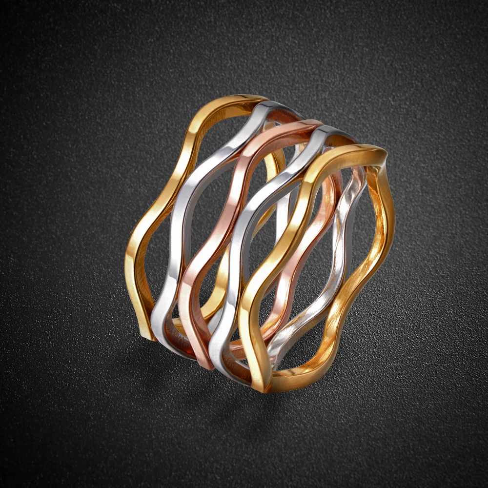 AENINE, креативное Ювелирное кольцо, многоцветная волнистая форма, многослойное титановое стальное обручальное кольцо для женщин, Anneau AR17055