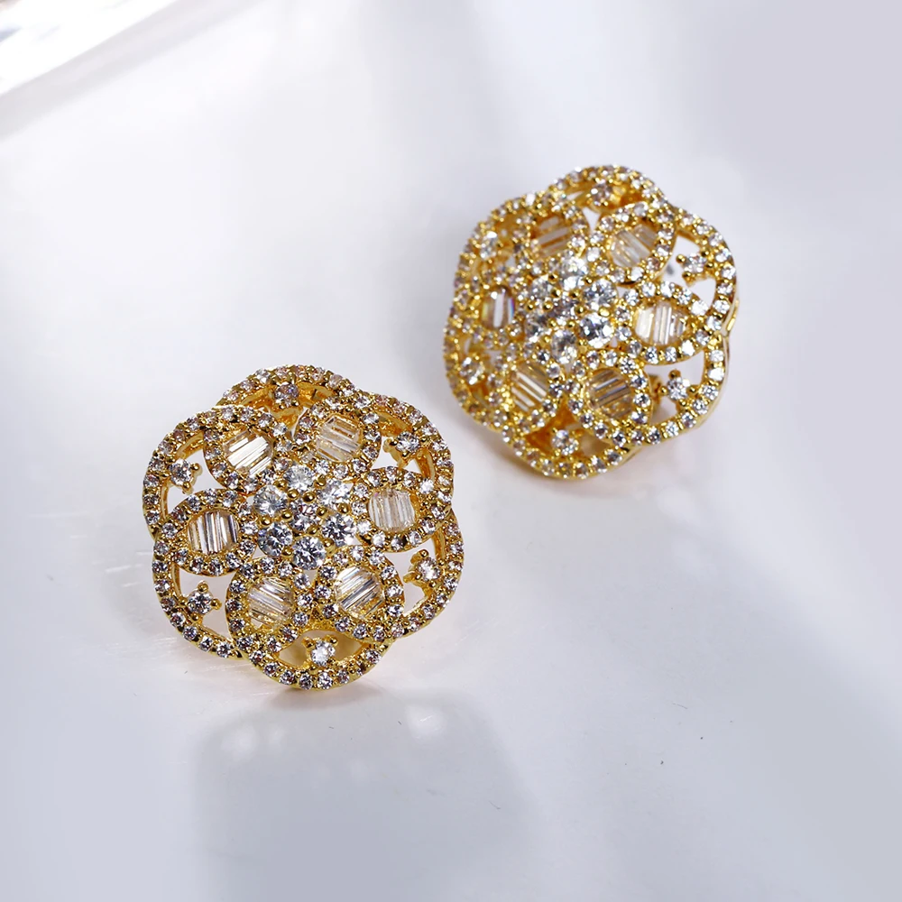 High grade Big stud flower earrings cubic zirconia stones beautiful jewelry party jewellery middle east white/gold color earring