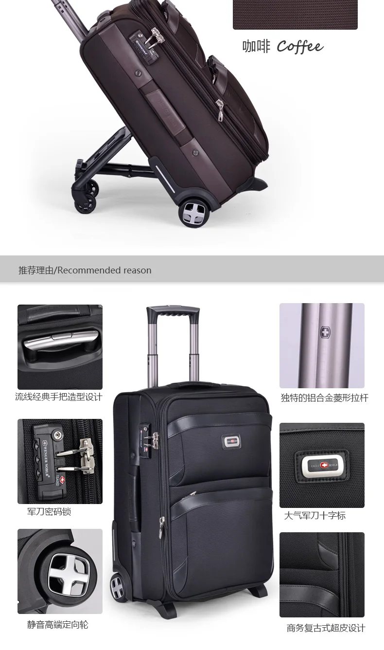 Business Travel Rolling Luggage Soft Airplane Suitcase TSA Lock Clothing Carry On Trolley Fabric Luggage 20 24 Inches (6)