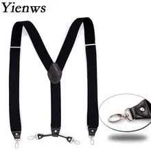 Yienws, мужские кожаные подтяжки для брюк, 4 кнопки на зажиме, мужские подтяжки, черные подтяжки, мужские подтяжки, 120 см, YiA017