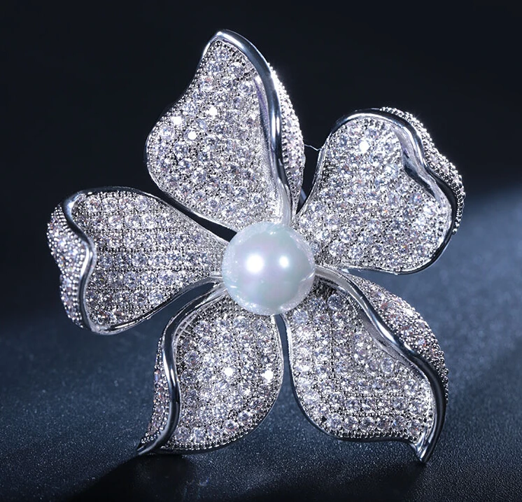 

SINZRY Luxury jewelry accessory white Color cubic zircon solid flower pearl brooch pin women scarves buckle