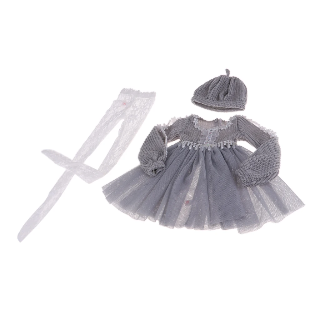 Fashion Sweater Gauzy Coat Dress with Beret Lace Stockings Hat Leggings Suits for 1/3 BJD 60cm Dolls Accs Gray