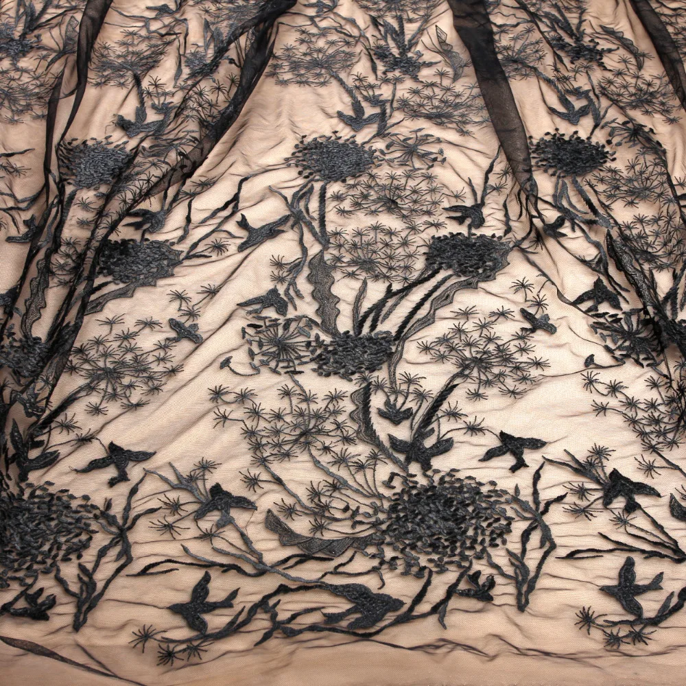 Белый/черный/синий/розовый большой узор вышивка на сетке кружевная ткань свадебное/вечернее платье кружевная ткань 130 по двору