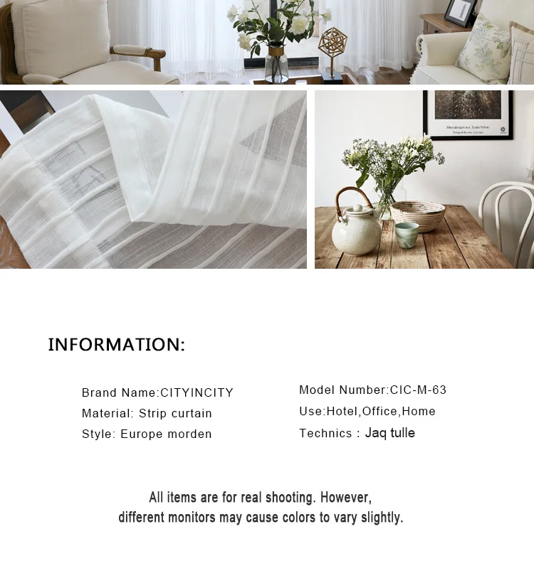CITYINCITY Striped Tulle Curtains For livingroom White Luxury Drape Curtain for Kitchen Bedroom ready made curtain Customized03