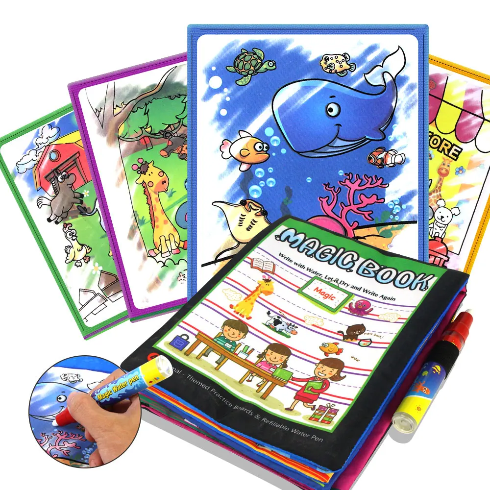 

Children Cartoon Animals Water Drawing Book & Magic Pen Water Coloring Reusable Doodle Mat Early Intelligence Development Toys