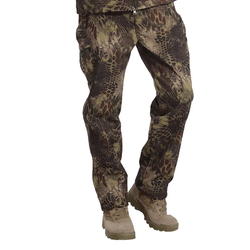 Акула кожи Soft shell Тактический военные камуфляжные штаны Для мужчин зимние армейские Водонепроницаемый теплый флис CasualCamo ветрозащитный Брюки S-3XL