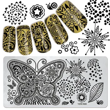 WUF 1 Pc Flower Butterfly Leaf Design Rectangle Template DIY Nail Art Stamp Stamping Image Plate #YZW-N06