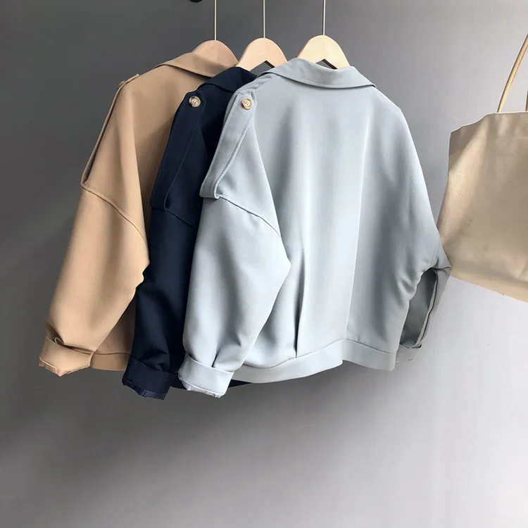 De Femmes Nouvelles Court Casual Pleine Poitrine Pokkets J015 Turn khaki Unique Manches Solide Picture Manteau Automne Oloey2018 Jiacke down Couleur picture Mode axtEt