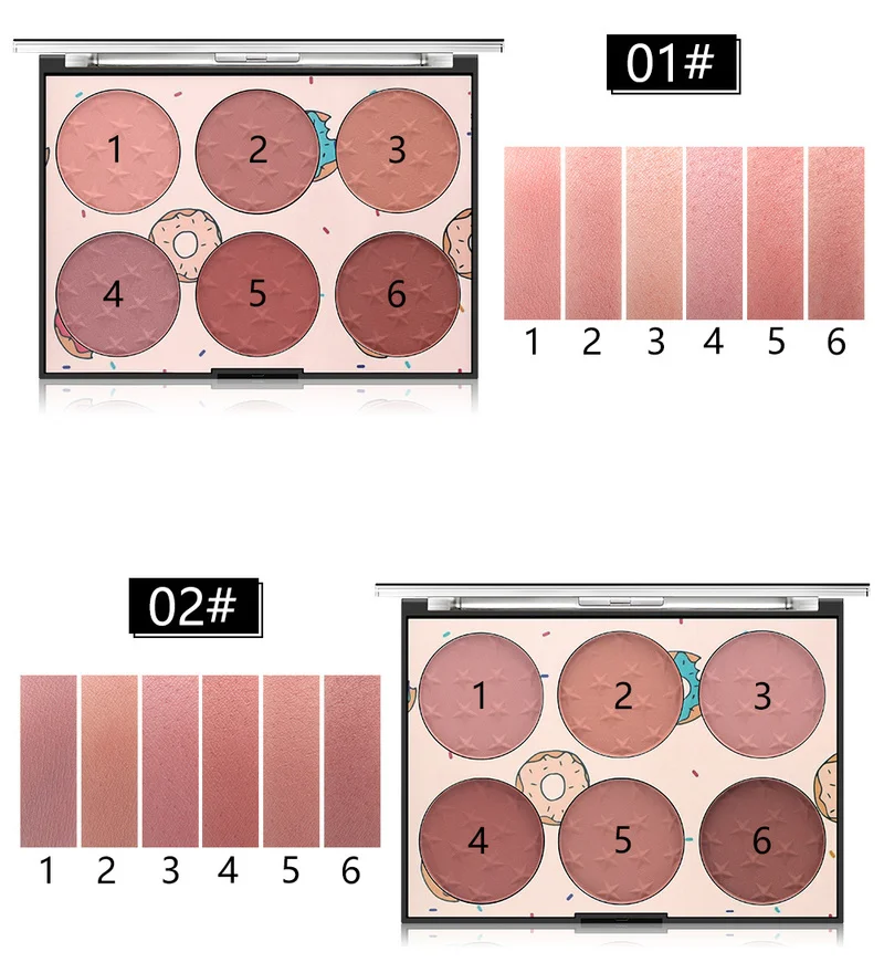 6 Colors Natural Blush Makeup Blush Palette Long-lasting Transparent Window Skin-friendly Rouge Makeup Box Blush TSLM1