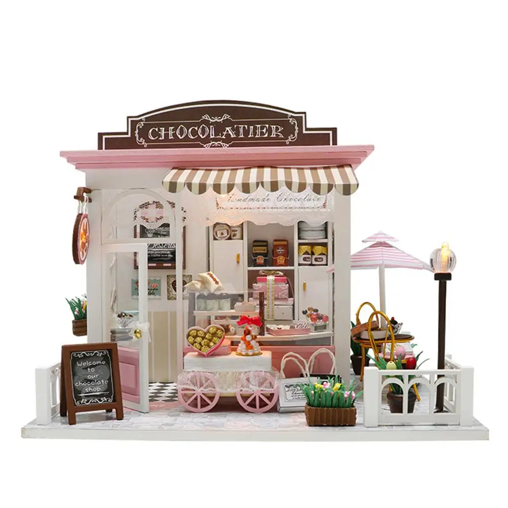 

DIY Dollhouse Cocoa's Whimsy With LED Lights Chocolate Dessert Shop Style Looks Very Warm Without A Dust Cover