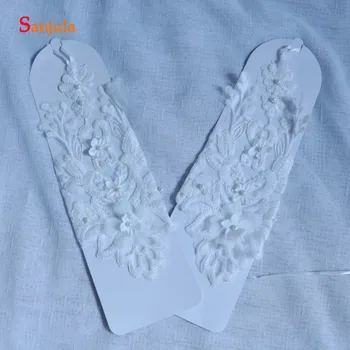 

Real Sample 2020 Bridal Gloves Opera Length Fingerless Lace Wedding Gloves With Flowers Pearls guantes novia P028