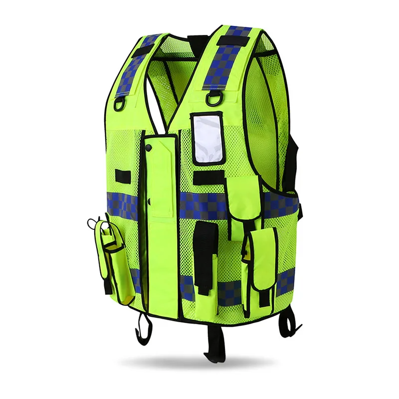 Reflective vest multi-pockets construction workwear safety protection vest traffic road fluorescent clothes outdoor work jacket  (5)