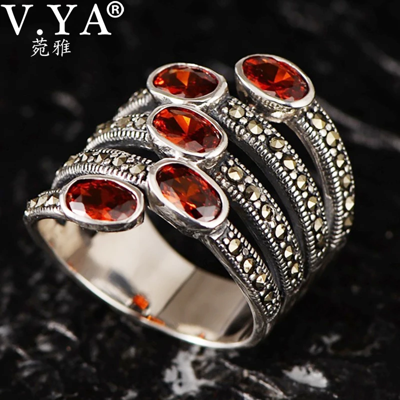 

V.YA S925 Sterling Silver Vintage Jewelry Synthetic Stone Multi-layer Spiral Finger Ring Fashion Women Jewelry