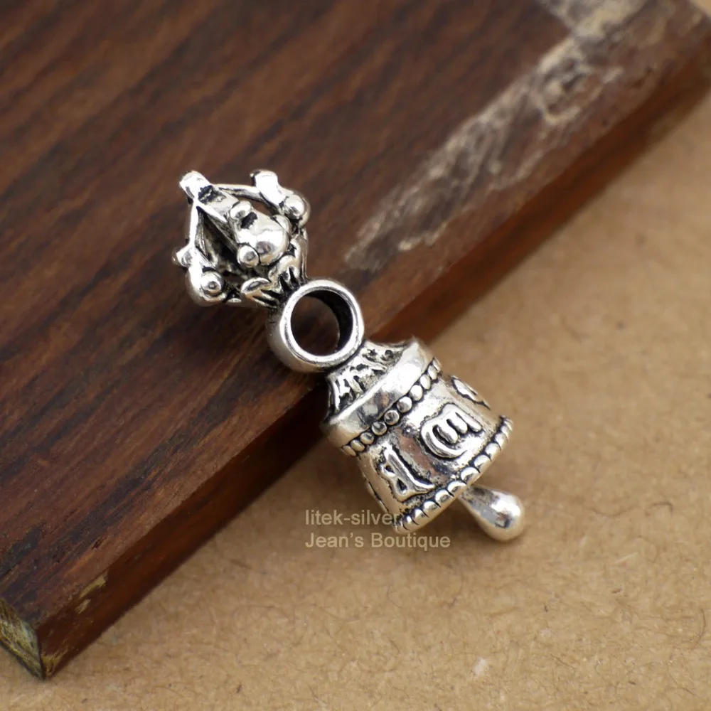 

925 Solid Sterling Silver Tibetan Buddhism Vajra Bell Dorje DIY Charm Spacer Pendant Jewelry A2636